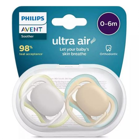 Suzete Ultra Air SCF085/15 pentru 0-6 luni Neutru, 2 bucati, Philips Avent