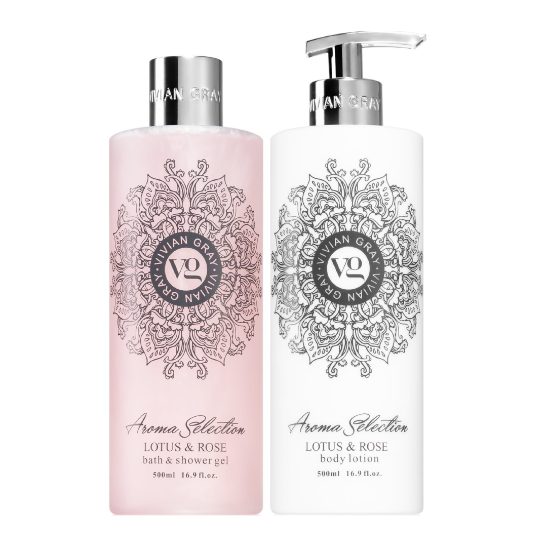 Set lotiune de corp & Gel de dus Aroma Selection Lotus & Rose, 2*500ml, Vivian Gray