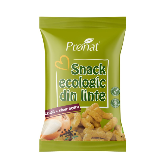 Snack bio din linte cu ceapa si piper negru, fara gluten, 60g Pronat