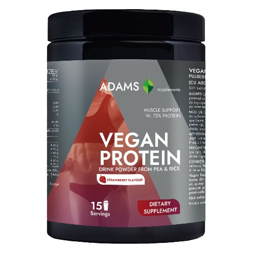 Vegan Protein cu aroma de capsuni, 454g, Adams Vision