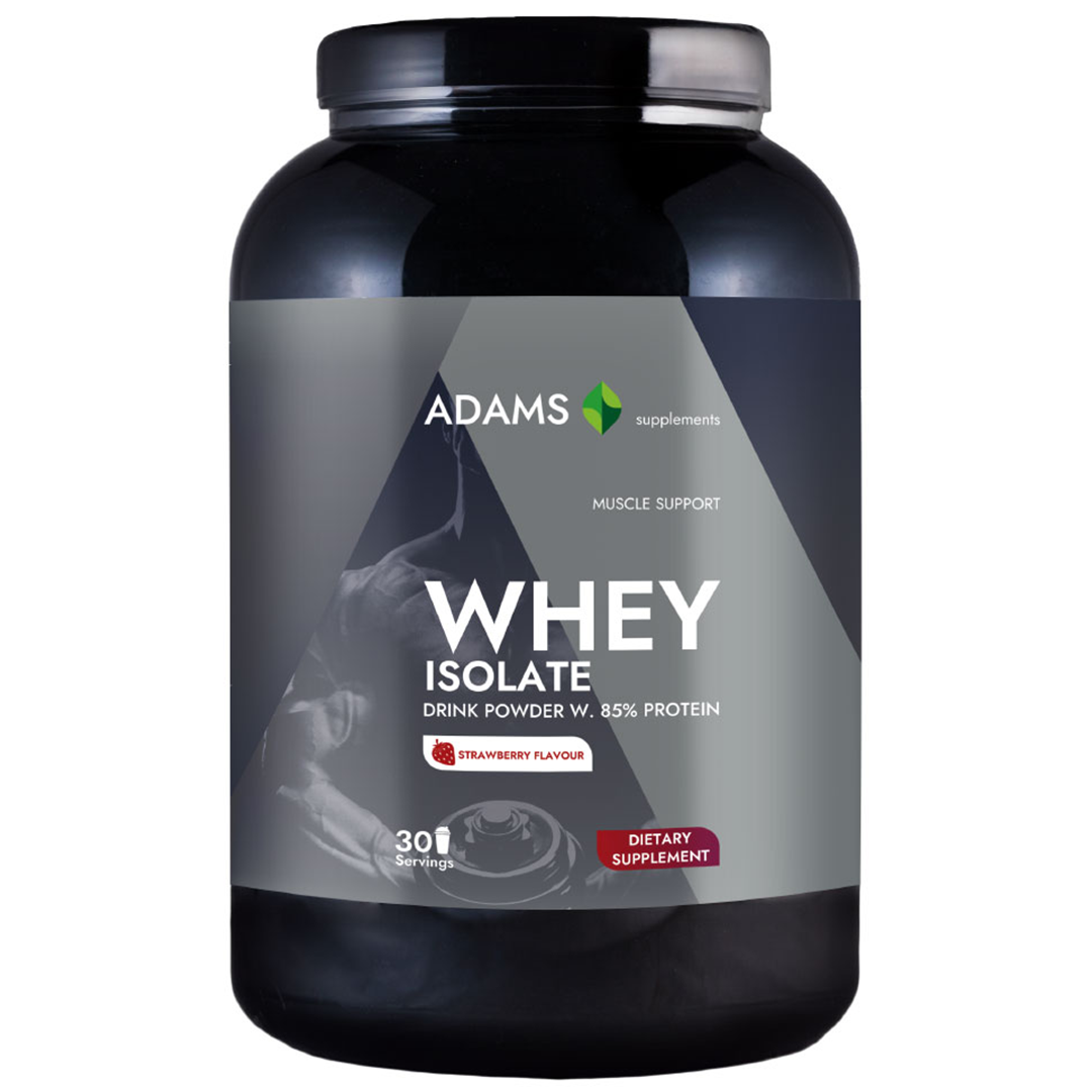 Pudra proteica cu aroma de capsuni Whey Isolate Protein, 908g, Adams Vision