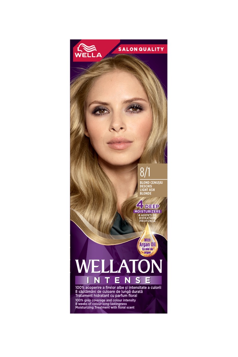 Vopsea de par permanenta Blond Cenusiu Deschis 8.1 Wellaton, 110ml, Wella