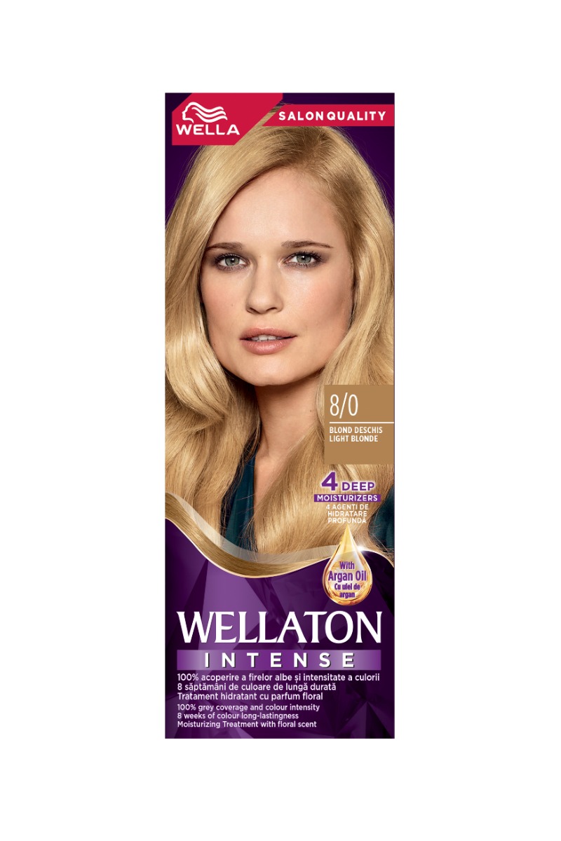 Vopsea de par permanenta Blond Deschis 8.0 Wellaton, 110ml, Wella