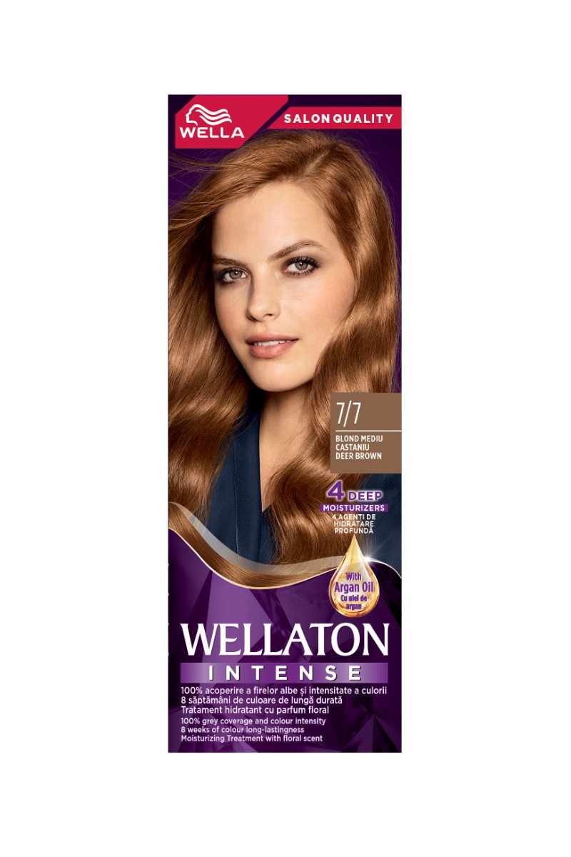 Vopsea de par permanenta Blond Mediu Castaniu 7.7 Wellaton, 110ml, Wella