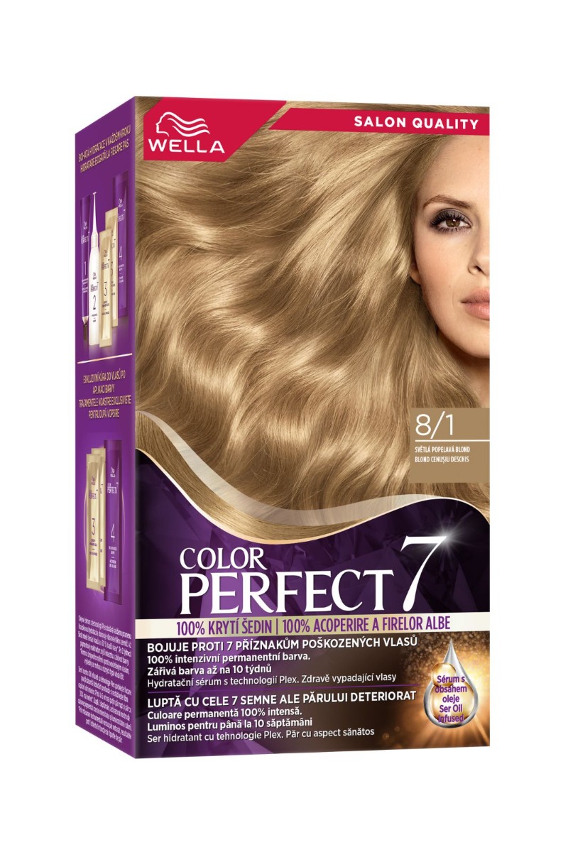 Vopsea de par permanenta Blond Cenusiu Deschis 8/1 Color Perfect, 135ml, Wella