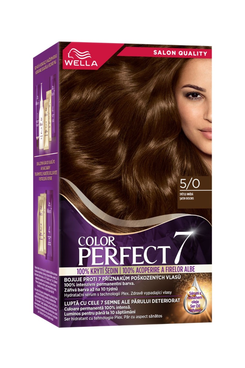 Vopsea de par permanenta Saten Deschis 5/0 Color Perfect, 135ml, Wella