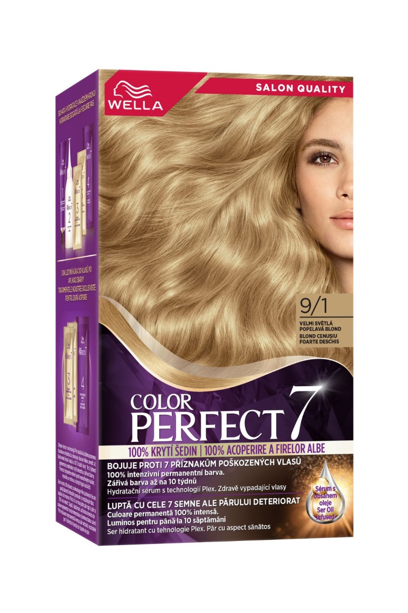 Vopsea de par permanenta Blond Cenusiu Foarte Deschis 9/1 Color Perfect, 135ml, Wella