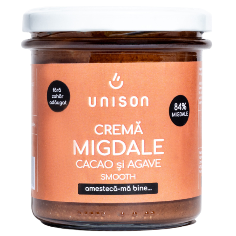 Crema de migdale cu cacao fara zahar, 300g, Unison