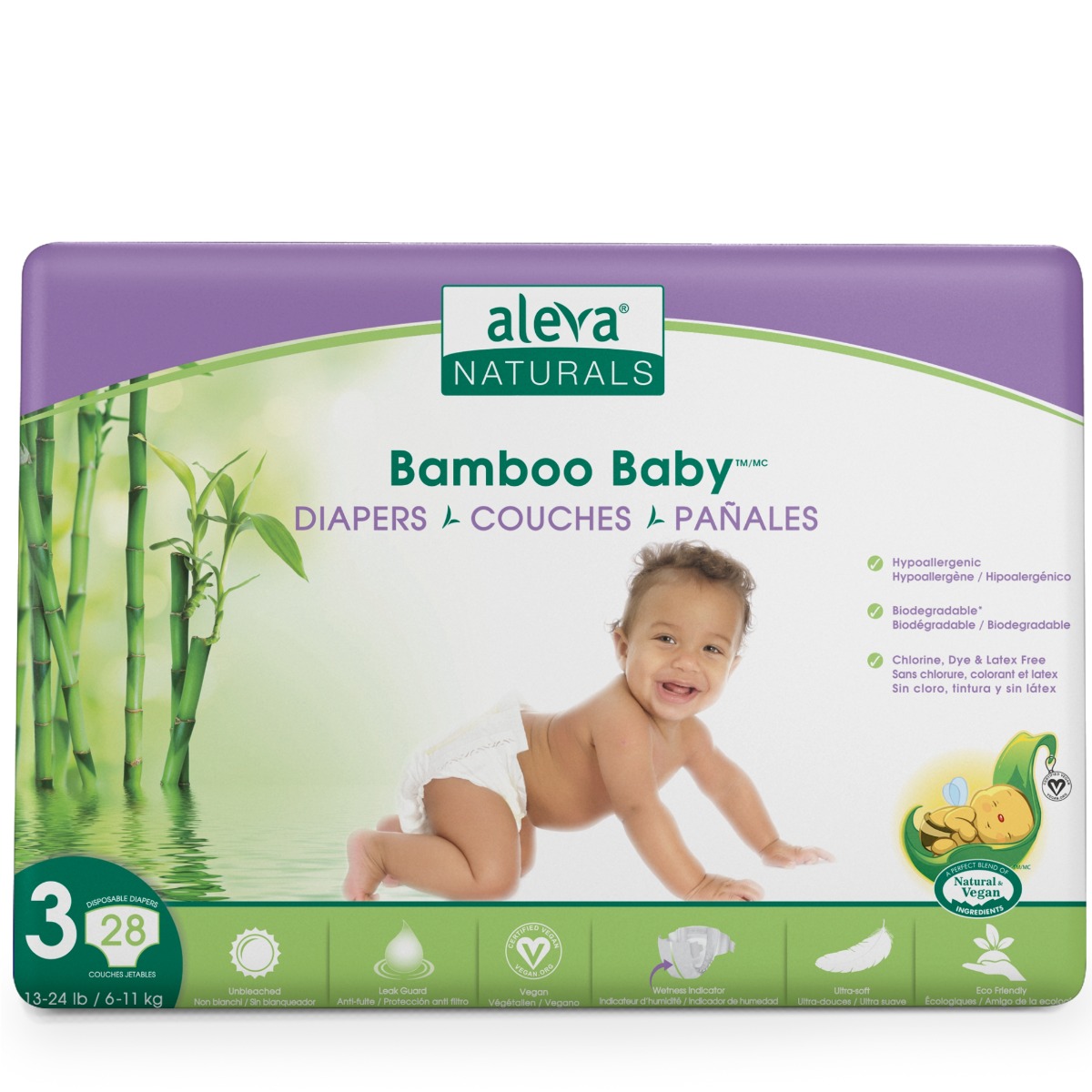 Scutece vegane din fibre de bambus nr. 3 6-11 Kg, 28 bucati, Aleva Naturals