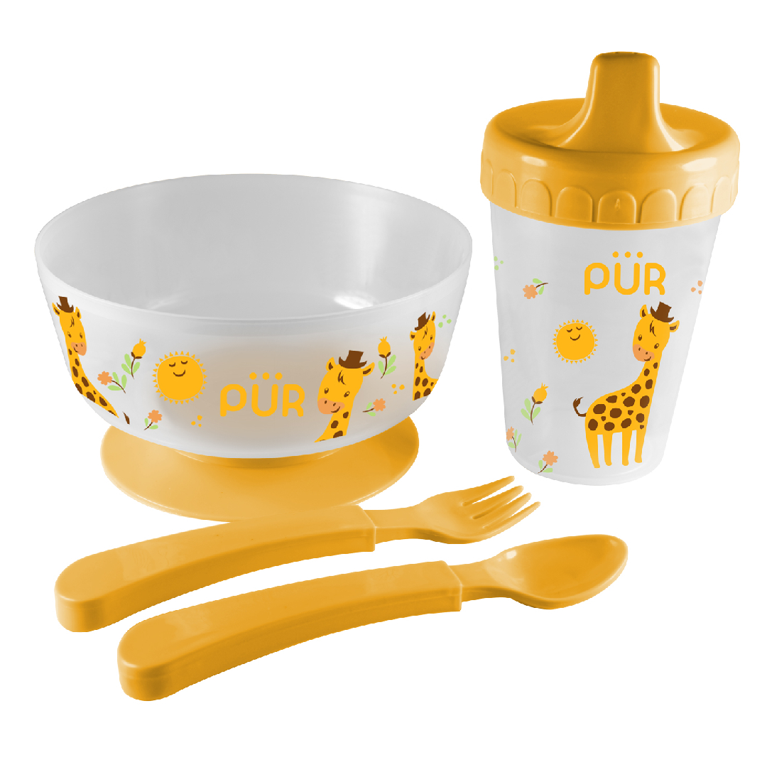 Set pentru masa bol cu tacamuri si cana galben +6, 1 bucata, PUR