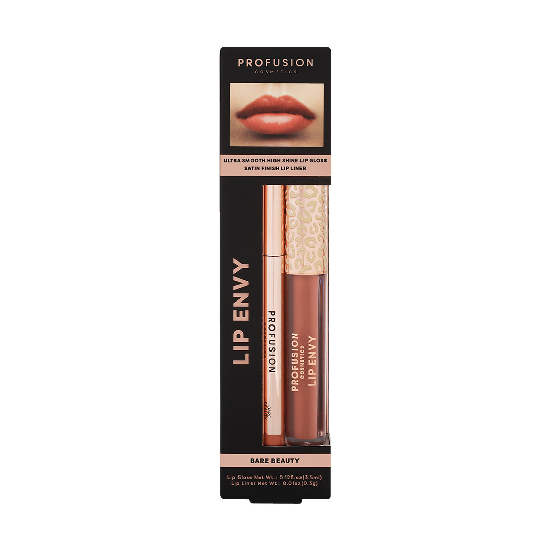 Set Luciu de buze ultra neted si lucios 3.5ml + Creion pentru buze cu finish satinat 0.3g Lip Envy Bare Beauty, Profusion Cosmetics