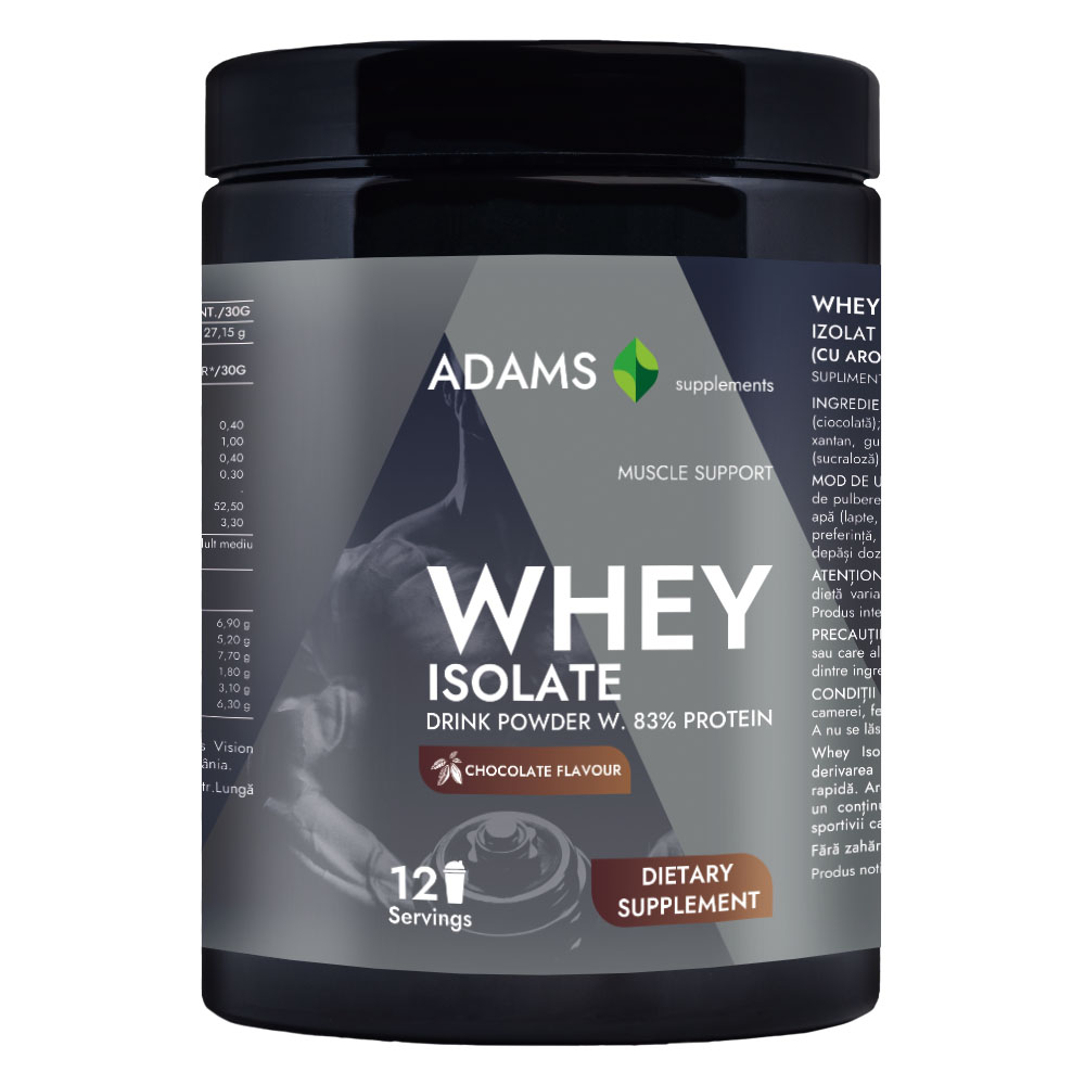 Pudra proteica cu aroma de ciocolata Whey Isolate Protein, 360g, Adams Vision