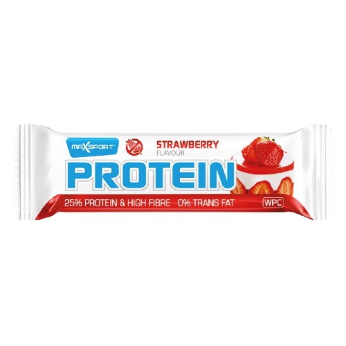 Baton proteic cu capsuni cu 25% proteina fara gluten, 60g, Maxsport