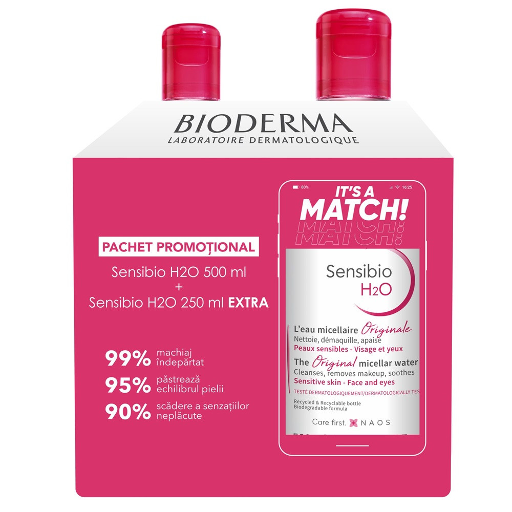 Bioderma Pachet Promo Sensibio solutie micelara H2O 500 ml + Sensibio H2O 250 ml