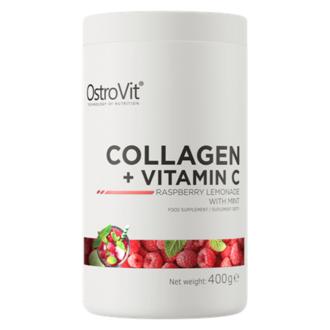 Colagen cu Vitamina C, aroma de zmeură cu mentă, 400g, OstroVit