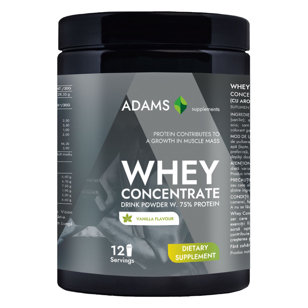 Pudra proteica cu aroma de vanilie Whey Concentrate Protein, 360g, Adams Vision