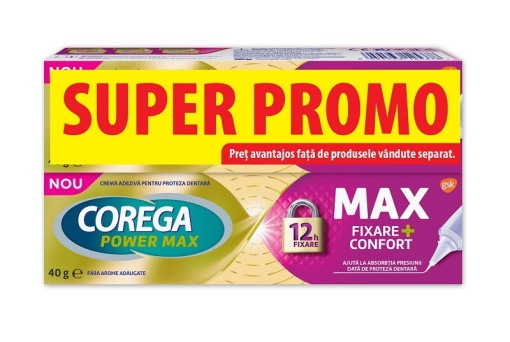 Pachet Crema adeziva pentru proteza Power Max Fixare + Confort, 2 x 40g, Corega