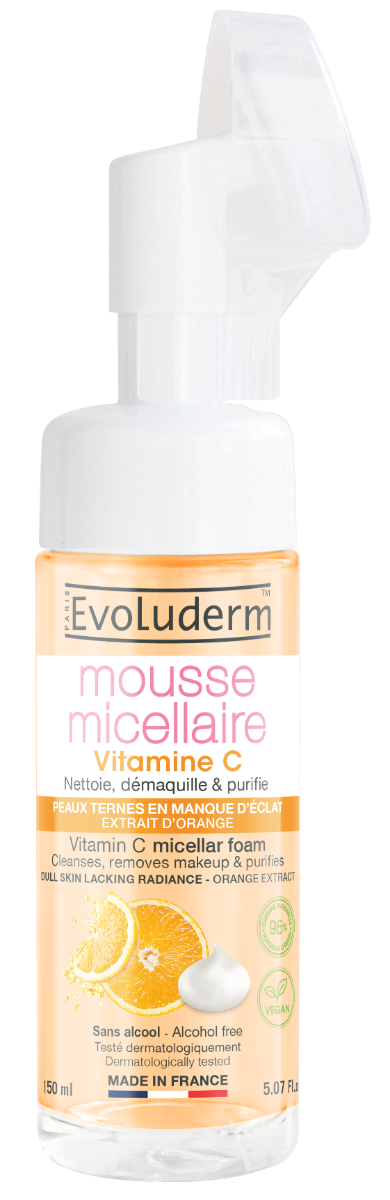 Spuma micelara de curatare cu perie din silicon Vitamin C, 150ml, Evoluderm