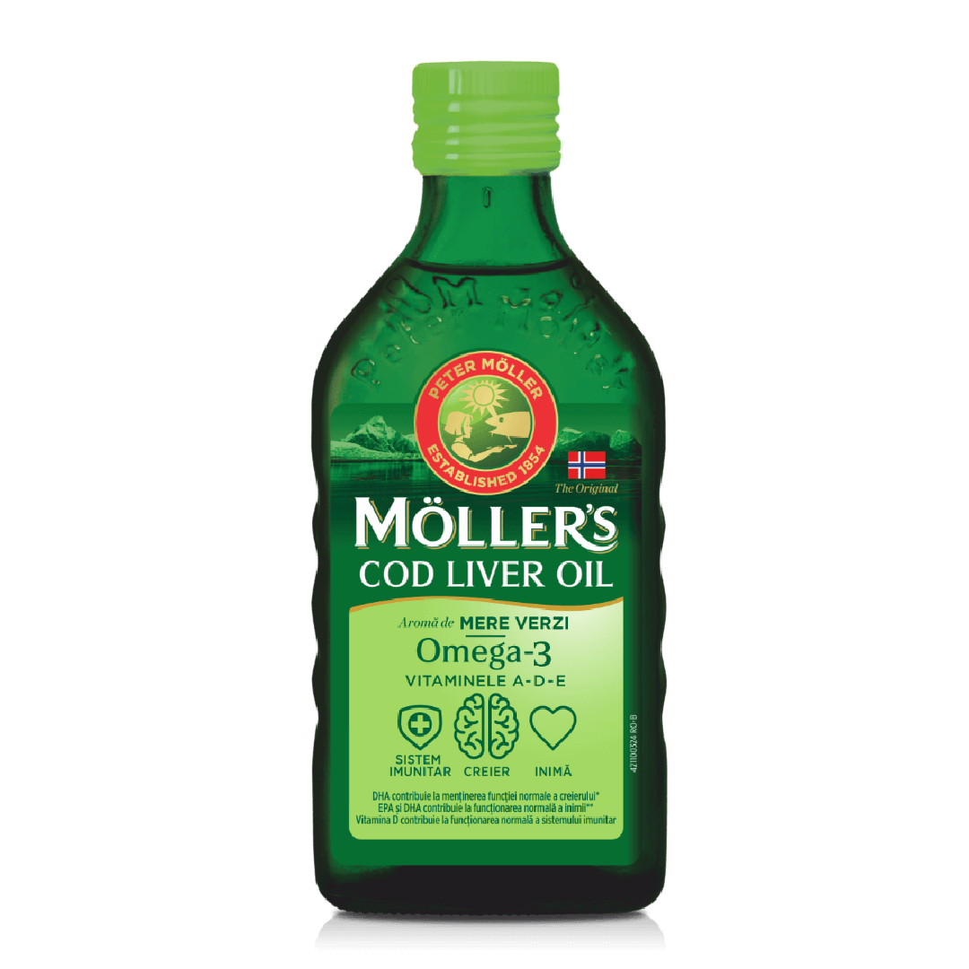 Cod liver oil Omega-3, aroma de mere verzi, 250 ml, Moller's