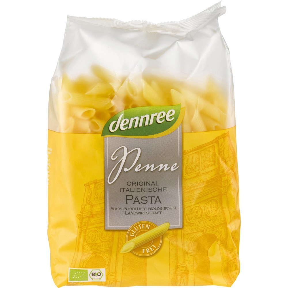 Penne eco din porumb si orez fara gluten, 500g, Dennree