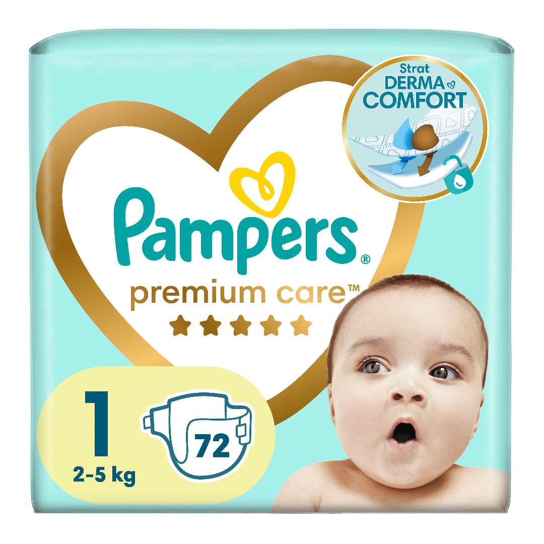 Scutece Premium Care, marimea 1, 2-5kg, 72 bucati, Pampers