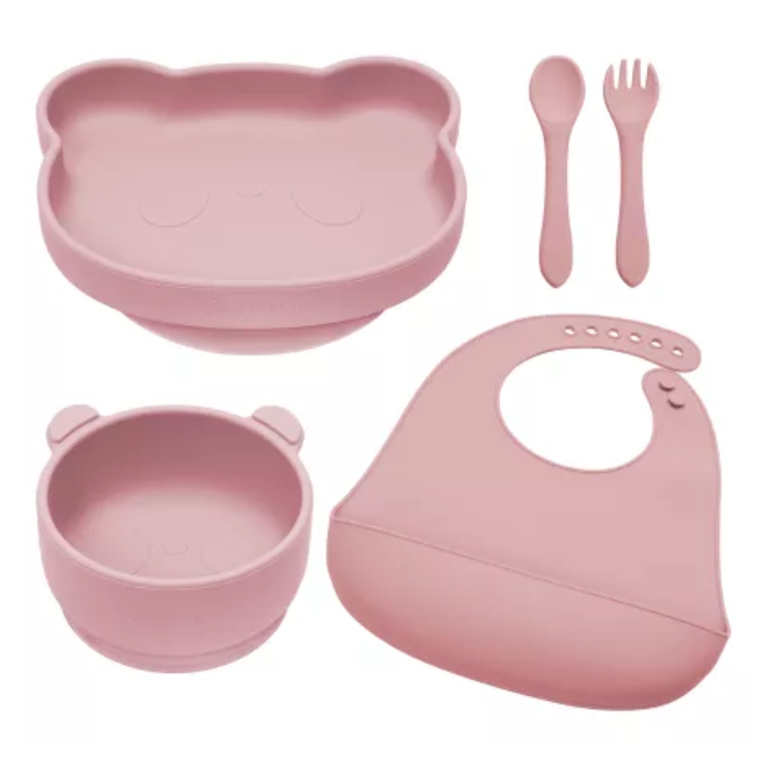 Set diversificare din silicon Panda, 6 luni+, Old Rose, Appekids