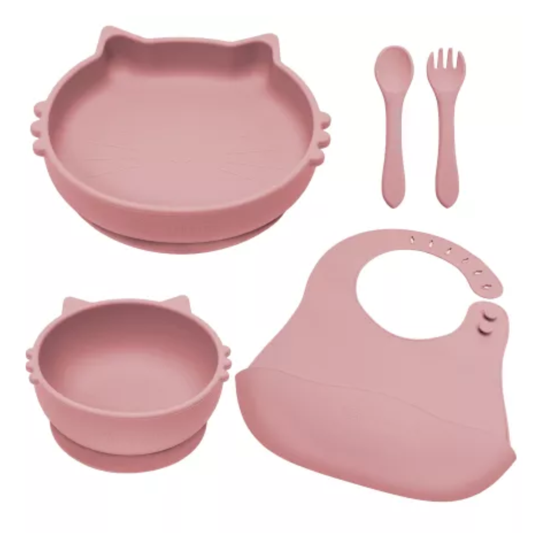 Set diversificare din silicon Kitty, 6 luni+, Old Rose, Appekids