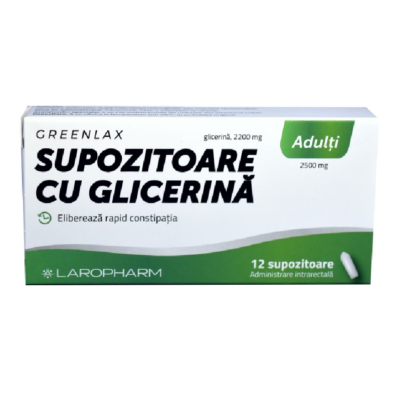 Supozitoare cu glicerina pentru adulti Greenlax, 12 bucati, Laropharm