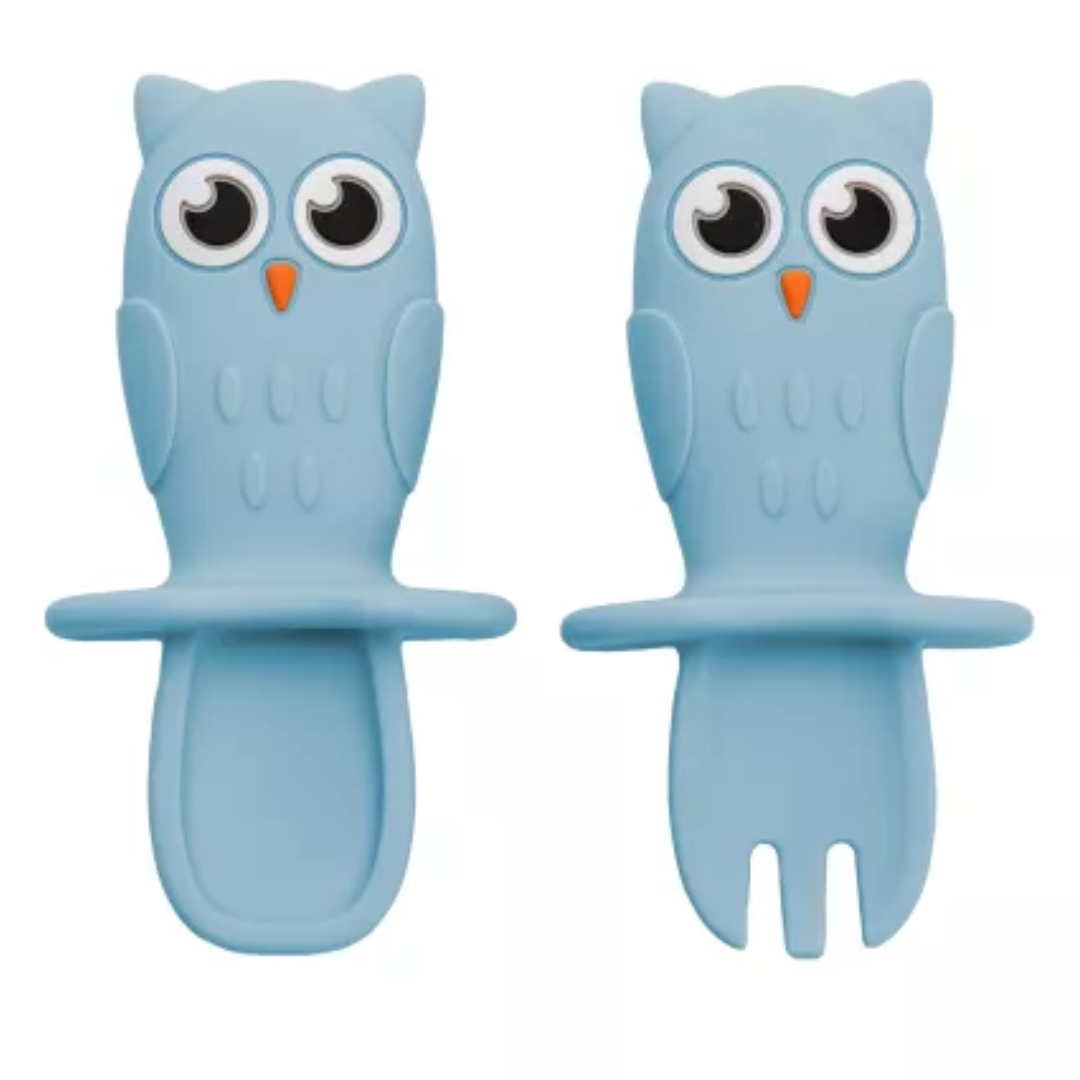 Set Tacamuri din silicon Bufnita, 6 luni+, Aqua Blue, Appekids