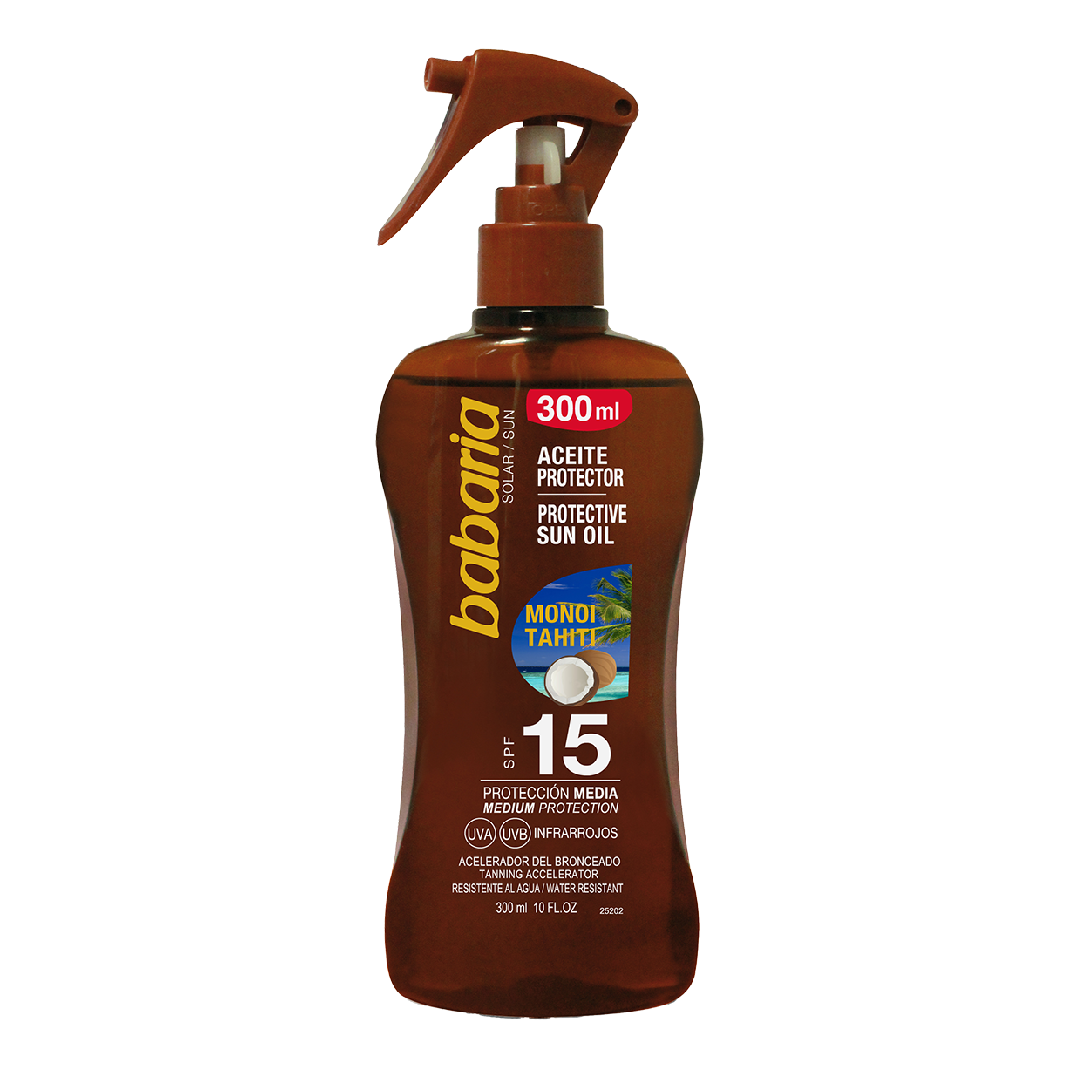 Ulei de protectie solara SPF15 si accelerator de bronzare Monoi Tahiti, 300 ml, Babaria