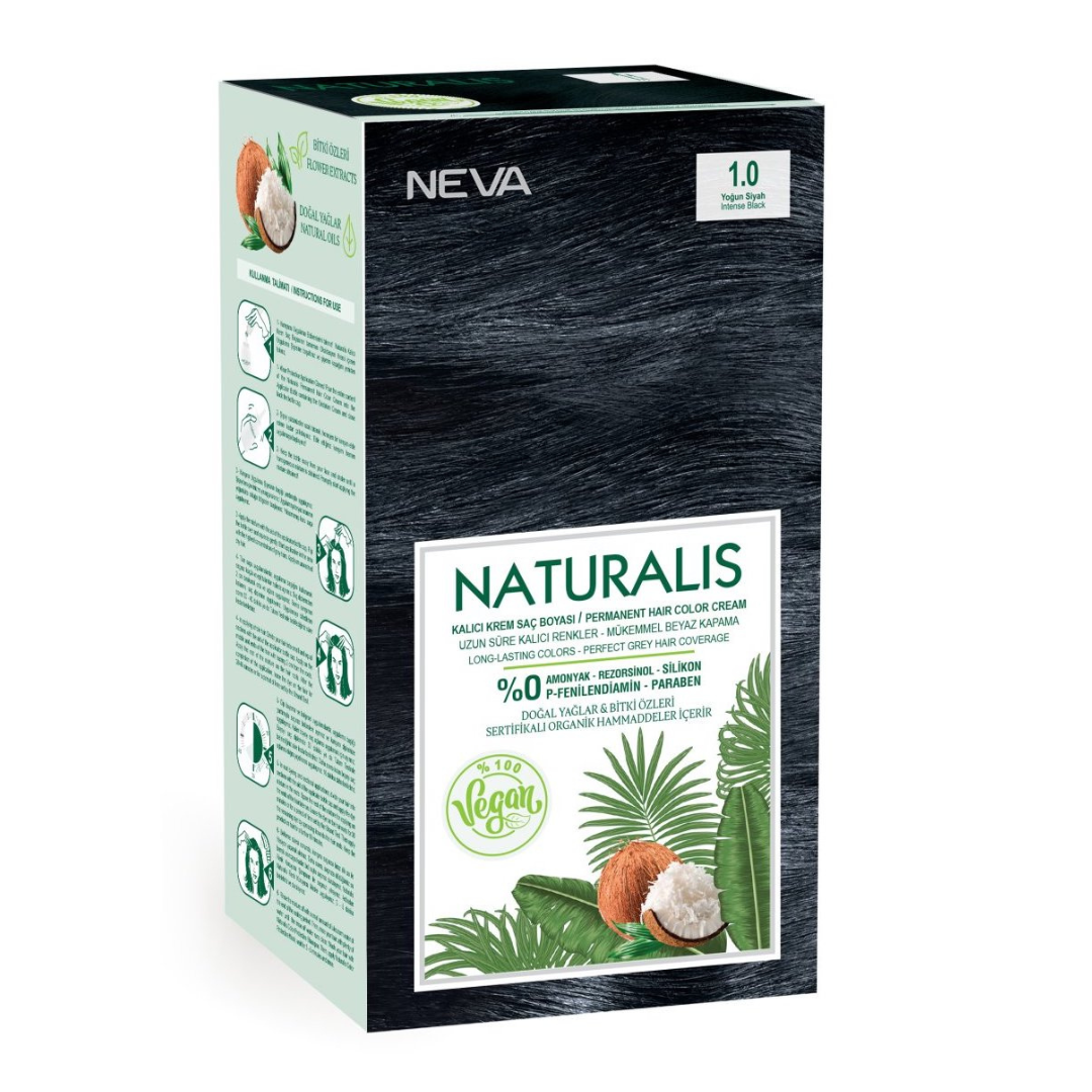 Vopsea de par Negru intens, 1.0 Naturalis, 150ml, Neva