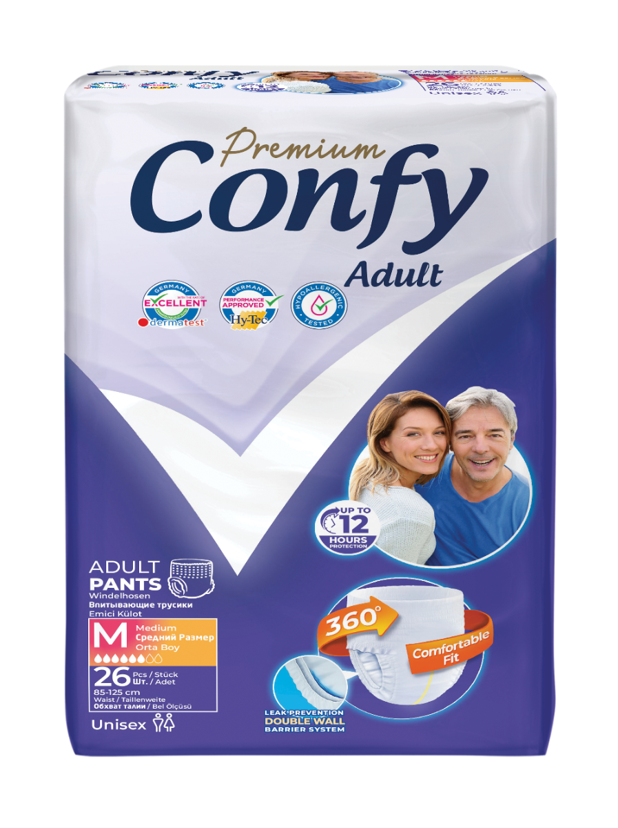 Scutece pentru adulti Premium Jumbo Marime M, 26 bucati, Confy