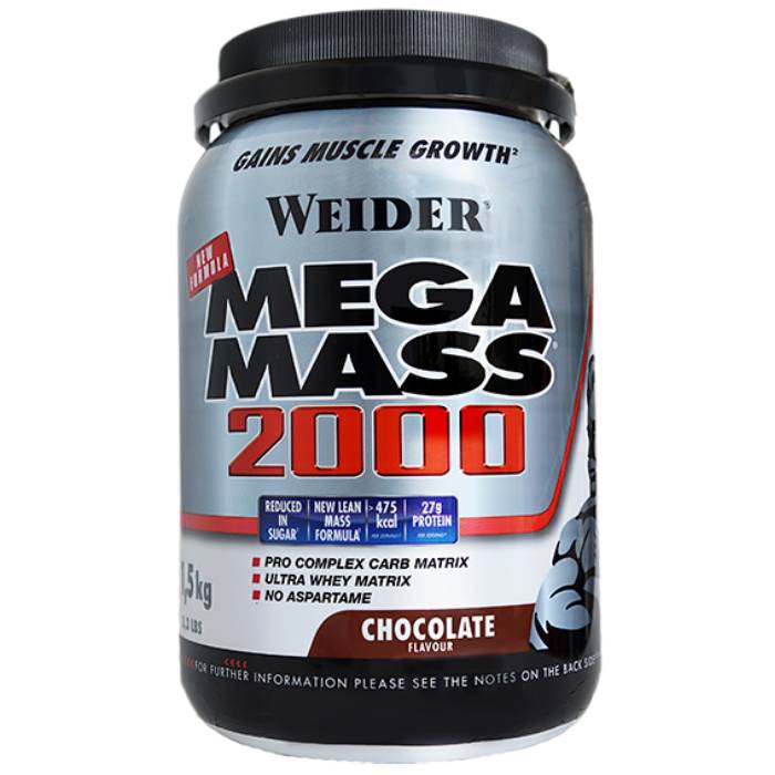 Gainer proteic cu aroma de ciocolata Mega Mass 2000, 1500g, Weider