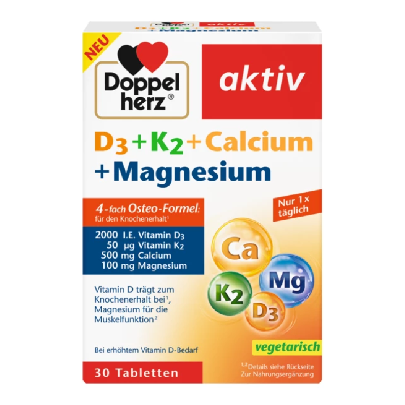 D3 + K2 + Calciu + Magneziu Aktiv, 30 comprimate, Doppelherz