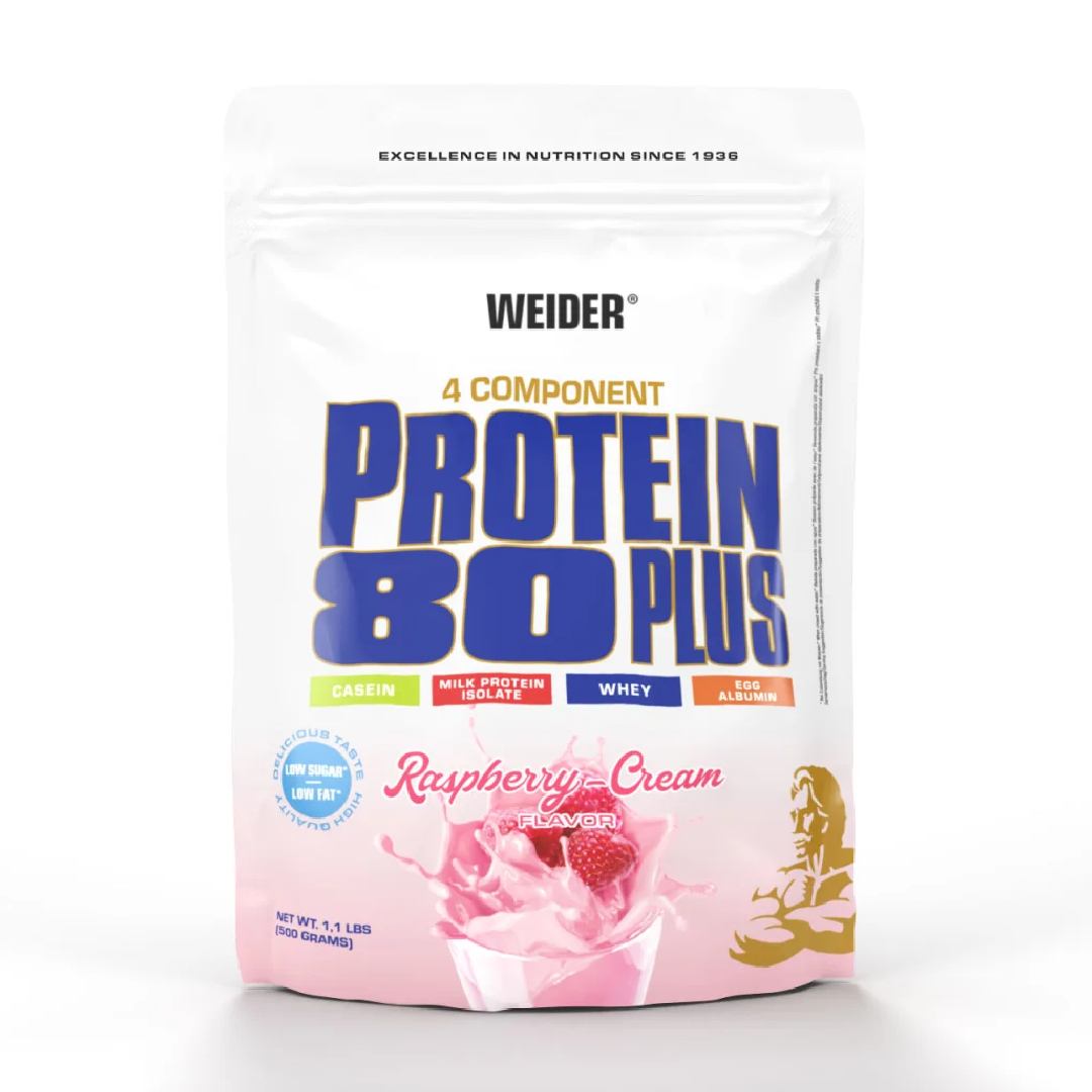 Pudra proteica cu aroma de Raspberry-Cream Protein 80+, 500g, Weider