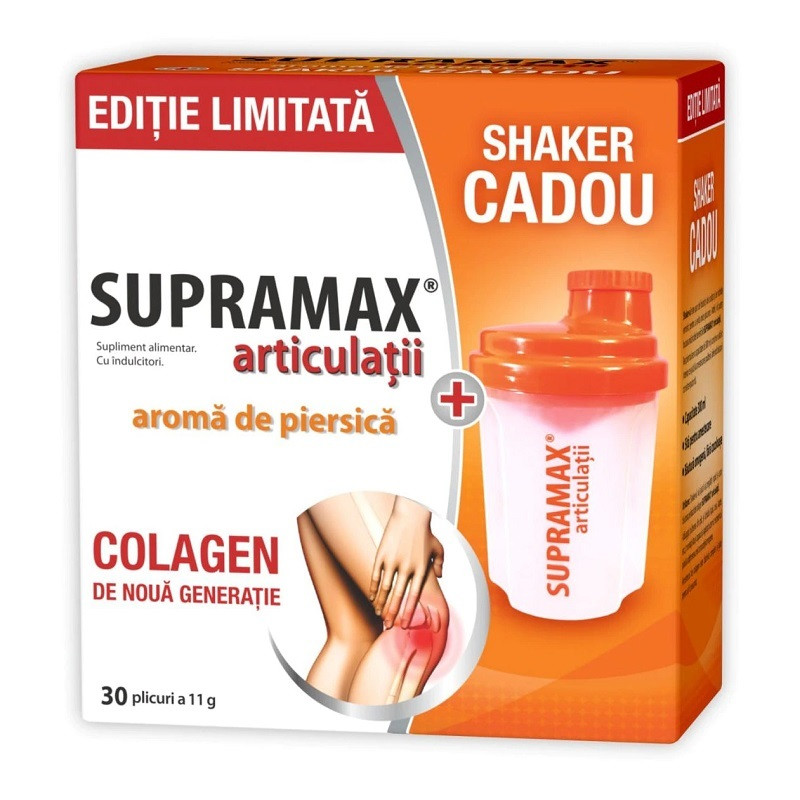 Pachet Promo: Supramax articulatii cu aroma de piersica+ Shaker cadou, 30 plicuri