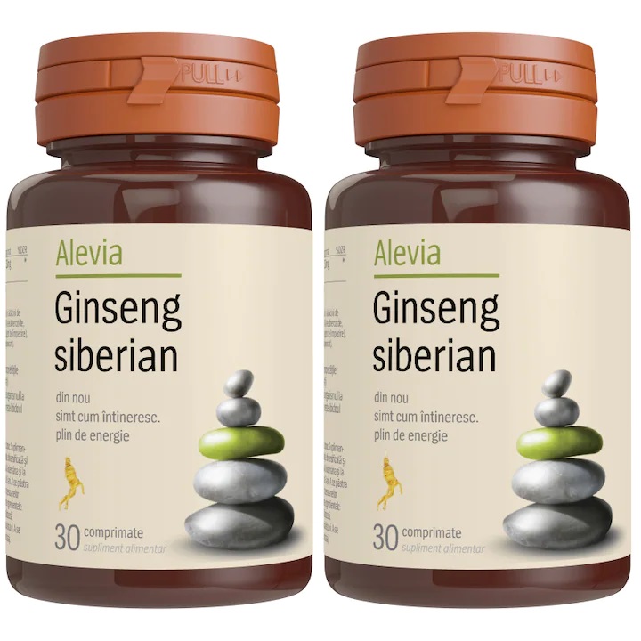 Pachet Ginseng Siberian 1+1 Gratuit, 2x30 comprimate, Alevia