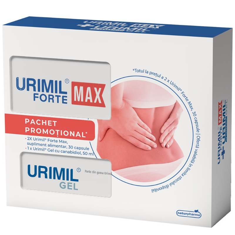 Pachet Urimil Forte Max + Urimil Gel cu canabidiol, 2 x 30 capsule + 50ml, NaturPharma