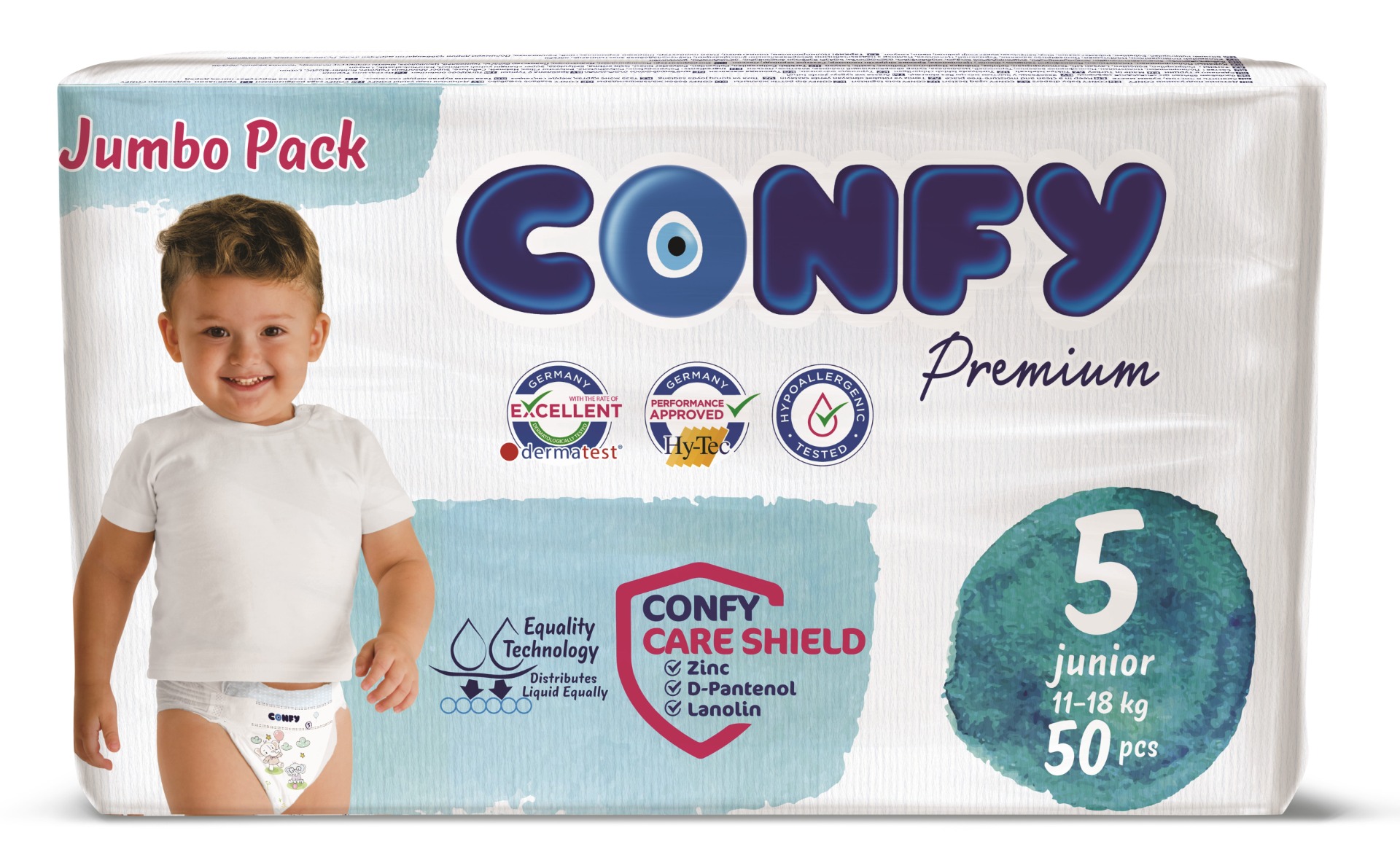 Scutece copii Premium Baby Junior Nr.5 pentru 11-18kg, 50 bucati, Confy