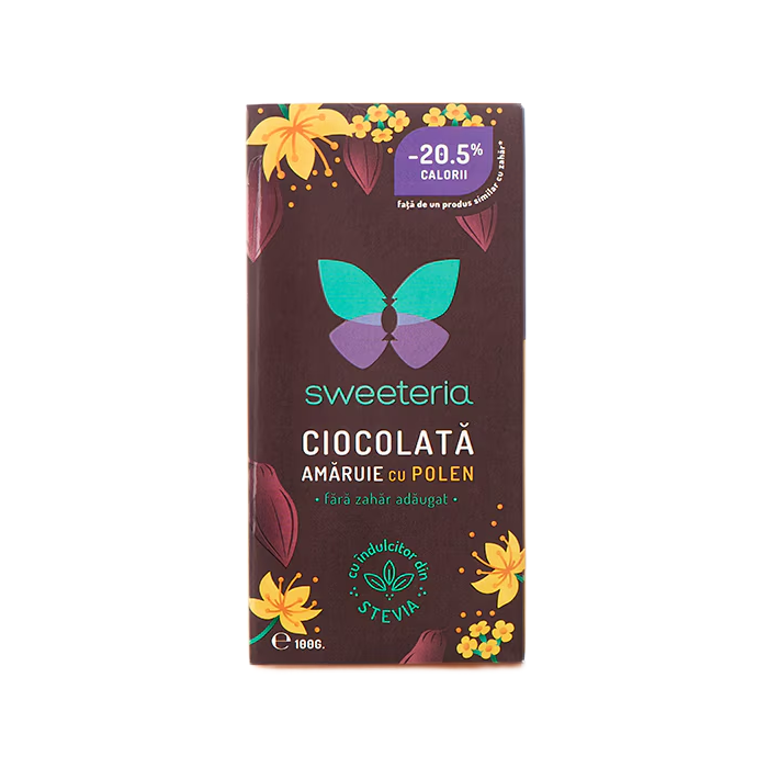 Ciocolata amaruie 70% polen 100g, Sweeteria