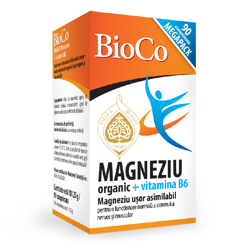 Magneziu organic + Vitamina B6, 90 comprimate, BioCo