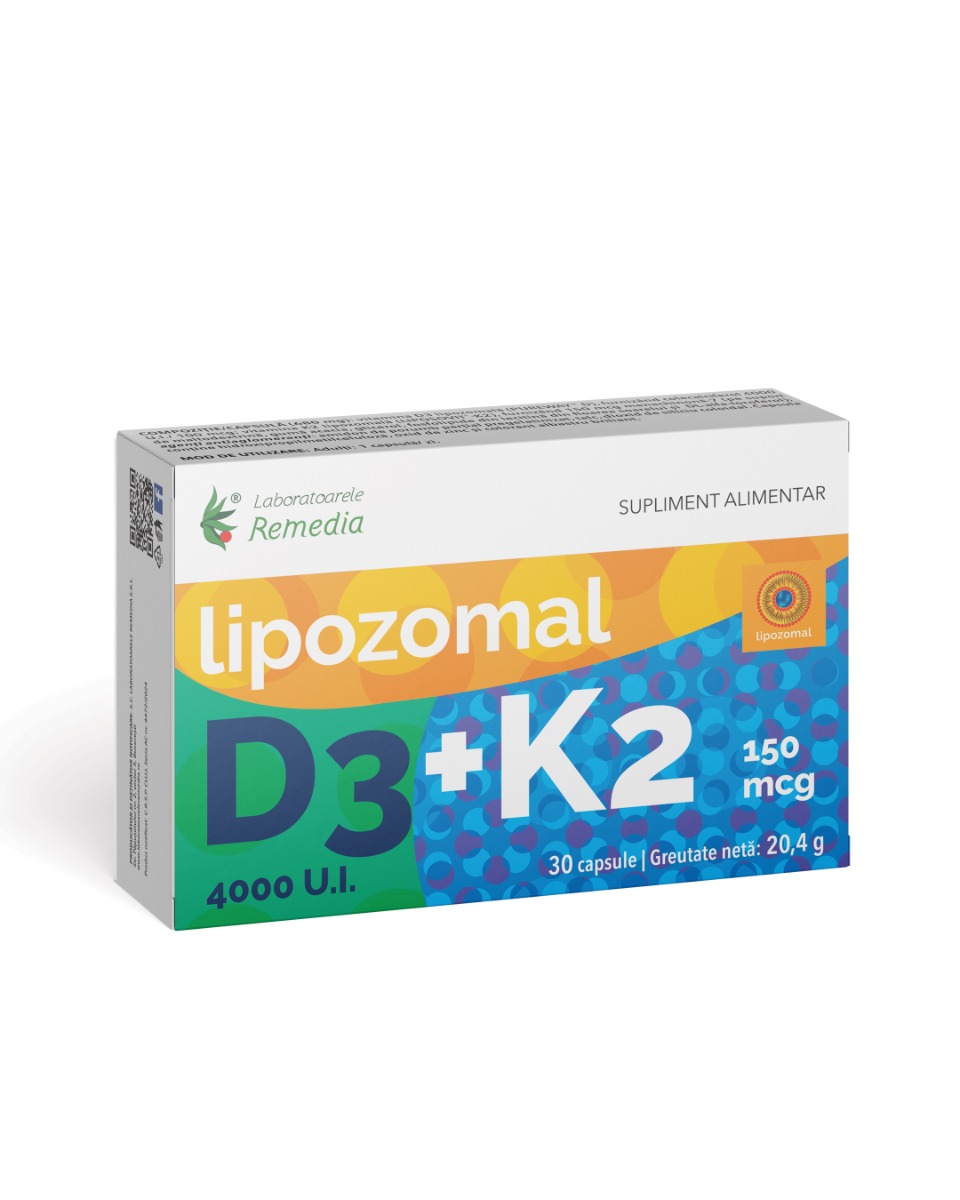 Lipozomal D3 4000 U.I. + K2 150mg, 30 capsule, Laboratoarele Remedia