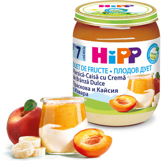 HIPP DUET PIERSICA CAISA SI CREMA DE BRANZA 160G