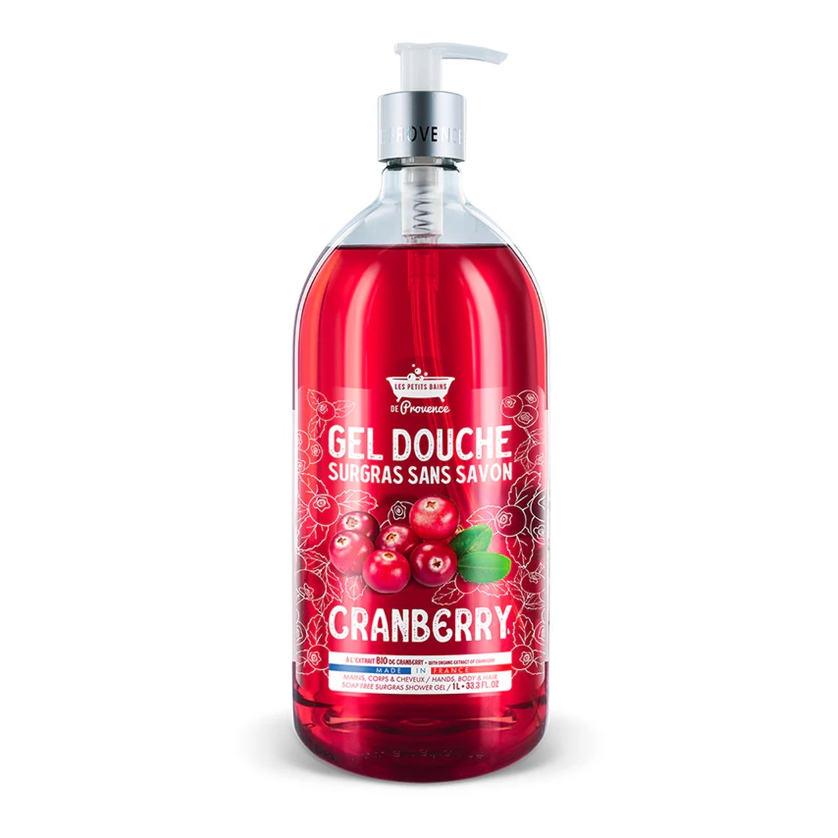 Gel de dus cu Merisoare Surgras fara sapun, 1l, Les Petites Bains de Provence