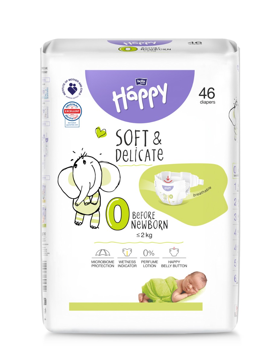 Scutece Happy Soft & Delicate Marimea 0 Before New Born <2 kg, 46 bucati, Bella Baby