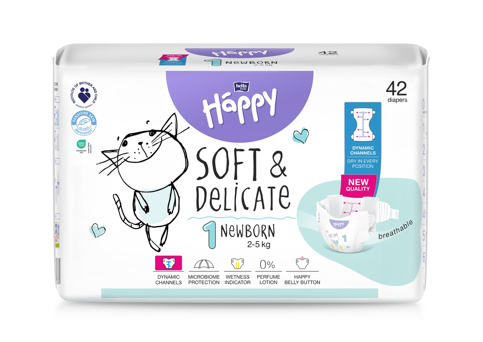 Scutece Happy Soft & Delicate 2-5kg New Born Marimea 1, 42 bucati, Bella Baby