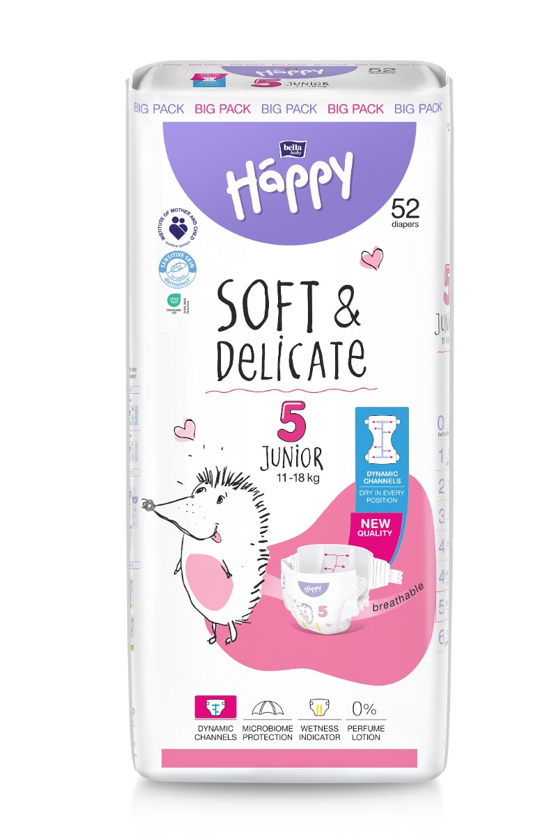 Scutece Happy Soft & Delicate 11-18 kg Junior Marimea 5, 52 bucati, Bella Baby