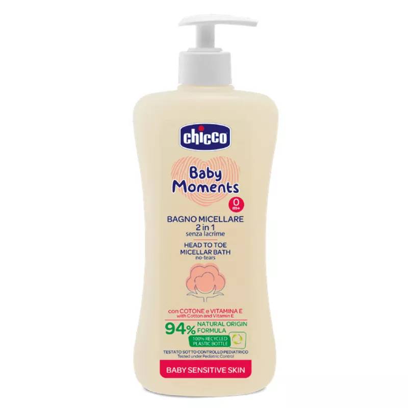 Sampon si gel de dus micelar dermatologic Baby Moments Sensitive 0 luni+, 500ml, Chicco