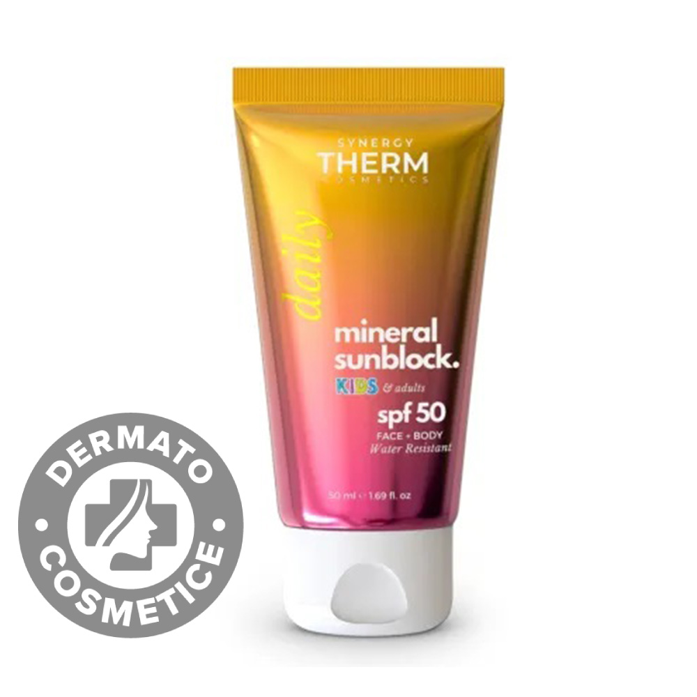 Crema minerala pentru copii si adulti Mineral Sunblock SPF50, 50ml, Synergy Therm