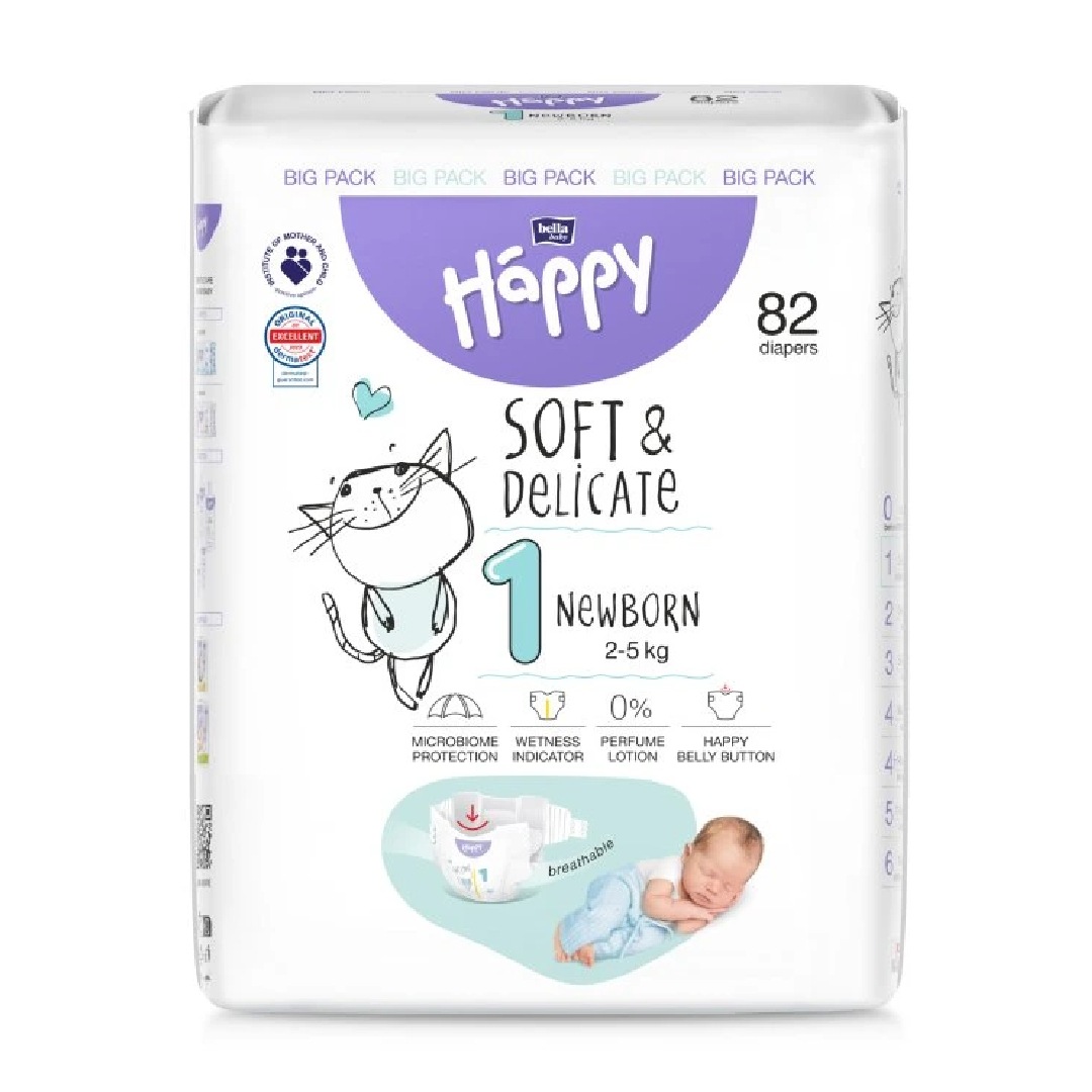 Scutece Happy Marimea 1, 2-5 kg, 82 bucati, Bella Baby